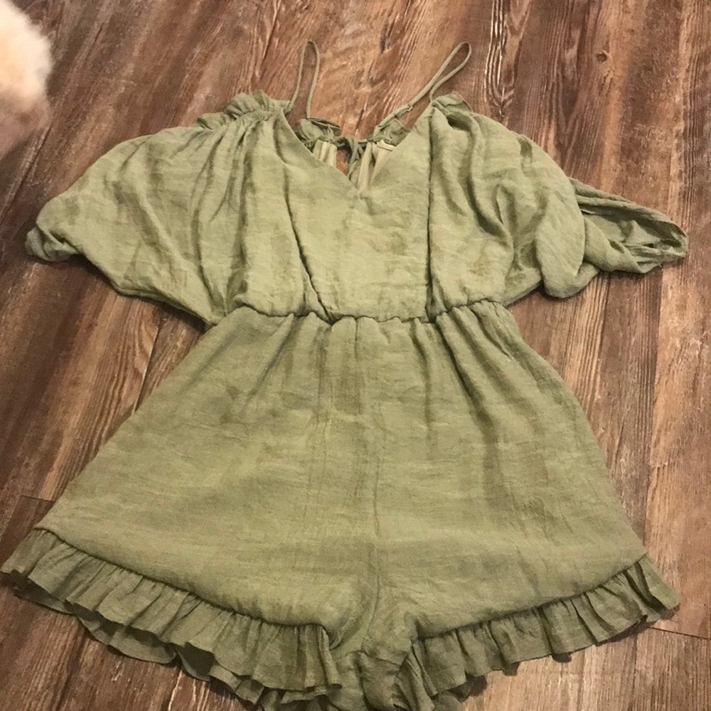 Olive green ruffle romper